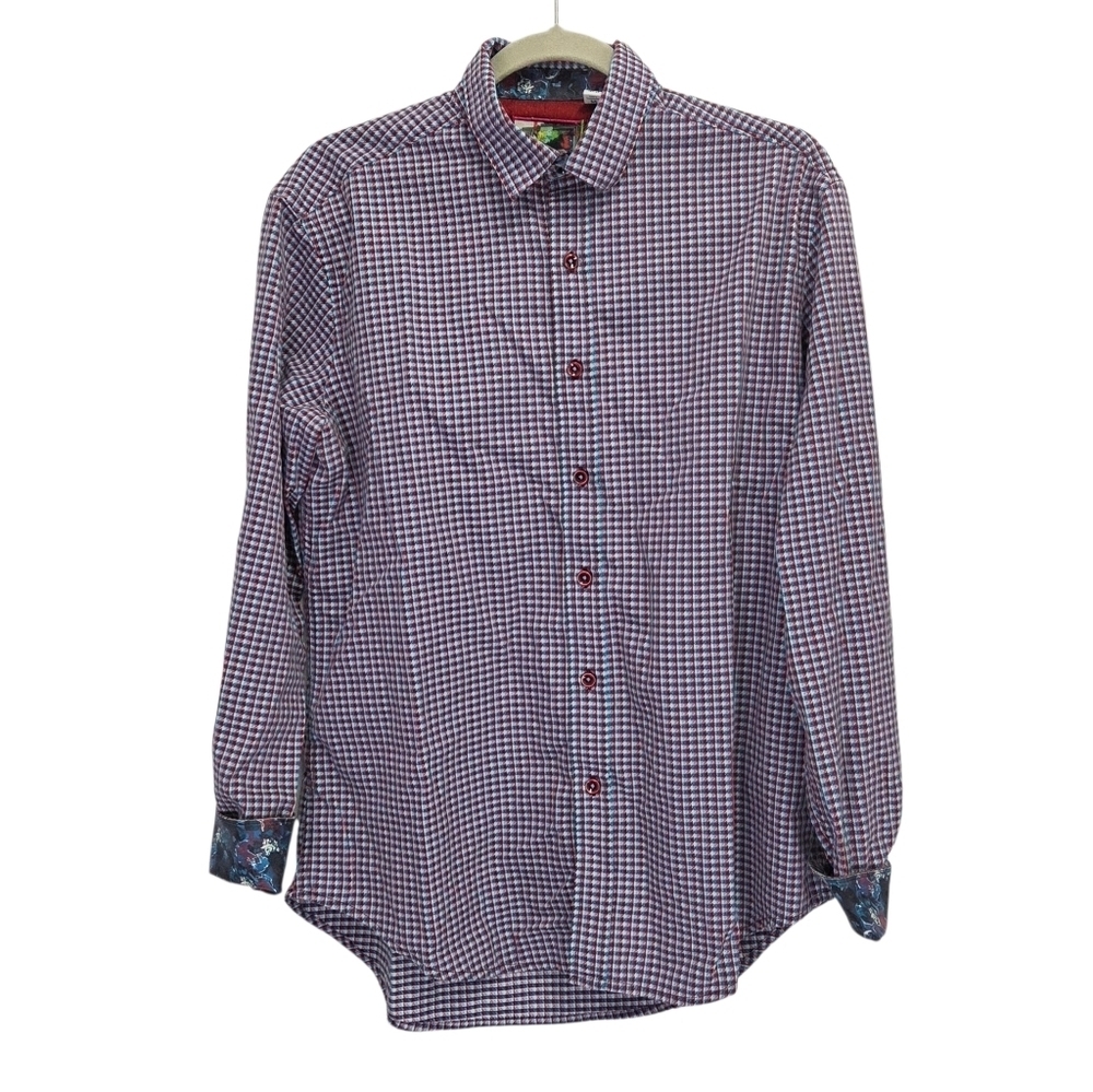 Robert Graham Sputnik 3D-Check Jacquard Classic Fit Flip Cuff Shirt Size Medium